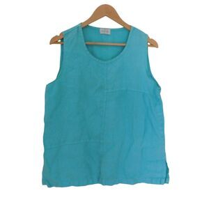 Mosaic USA Womens  Linen Blouse Top Medium Blue‎ Sleeveless Casual Lagenlook